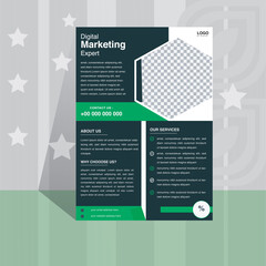  corporate flyer design. flyer template, modern, creative, clean and unique design. black, green and white flyer.