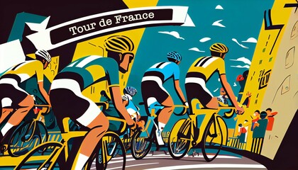 Tour de France cycling sport competition, line art ai generative illustration.  - obrazy, fototapety, plakaty