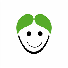 Cartoon smiling man logo design with leaf elements.
