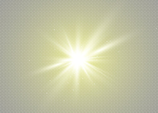 Solar glare.Glow isolated white transparent light effect set, lens flare, explosion, glitter, line, sun flash, spark and stars.