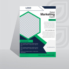 corporate flyer design. flyer template, modern, creative, clean and unique design. blue green and white flyer.