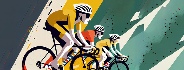 Tour de France illustration of cyclist competition with copy space background. Generative Ai illustration. 