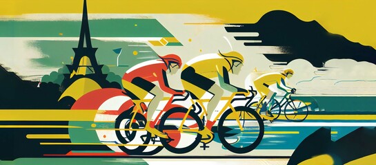 tour de France cyclist competition, le grand départ. Generative ai illustration with copy space. 