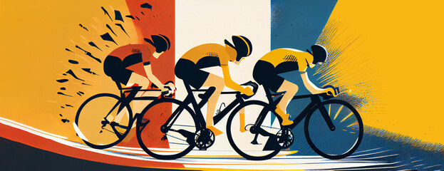 Tour de France cycling sport competition, line art ai generative illustration. 