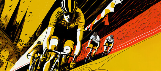 Tour de France illustration of cyclist competition with copy space background. Generative Ai illustration. 