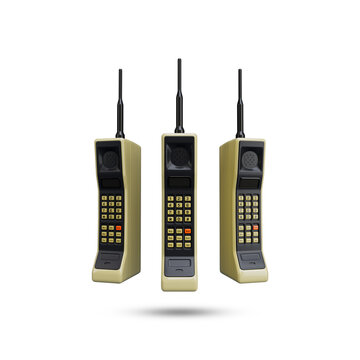 World first mobile phone. Vintage classic mobile phone. 3D Rendered Illustration.