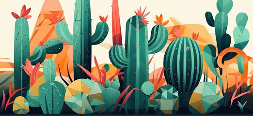 Obraz na płótnie Canvas Vibrant, hand sketched cactus illustrations with striking lines, shapes, and disorderly patterns. Generative AI