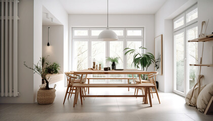 Fototapeta na wymiar Scandinavian dining room. Created with generative Ai technology.