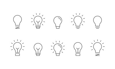 Bulb lamp icons set. Editable stroke.