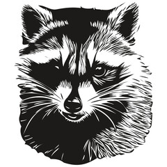 Cute raccoon on white background, hand draw illustration