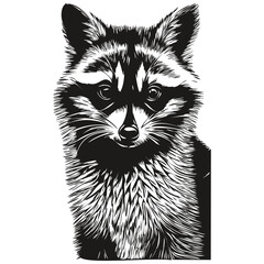 Cute raccoon on white background, hand draw illustration