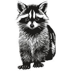 Engrave raccoon illustration in vintage hand drawing style