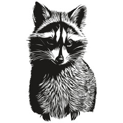Hand drawn raccoon on a white background