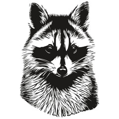 Portrait of a cute raccoon on a white background