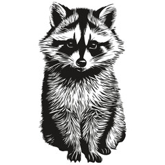 Raccoon sketches, outline with transparent background, hand drawn illustration