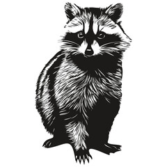 Raccoon sketchy, graphic portrait of a raccoon on a white background - obrazy, fototapety, plakaty