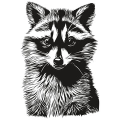 Raccoon sketchy, graphic portrait of a raccoon on a white background