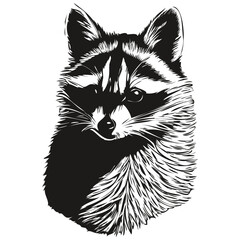 Raccoon vector illustration line art drawing black and white
