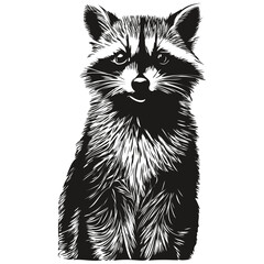Realistic raccoon vector, hand drawn animal illustration