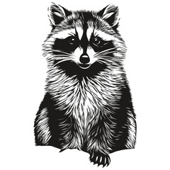 Raccoon vector illustration line art drawing black and white