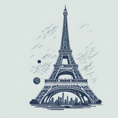 Fototapeta na wymiar A Paris Eiffel Tower cartoon. AI generated illustration