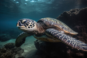 Obraz na płótnie Canvas Graceful Sea Turtle Portrait Swimming in the Ocean