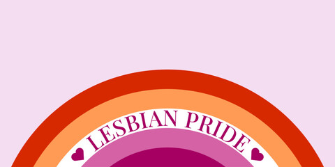  Rainbow in pink and orange colors. Symbol of lesbian pride. Colors of red, purple, and pink represent traditionally feminine colors. Rainbow background for posters and inscriptions.