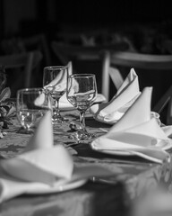 table setting for a dinner black and white