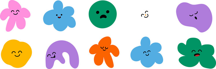 Set of abstract characters with various bright doodle shapes. PNG