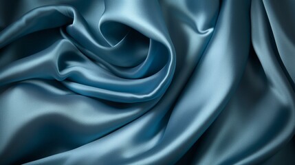 Generate a description of a beautiful, winding satin silk fabric in blue color in 200 words. Leave only nouns and adjectives. Separate the words with commas Generative AI