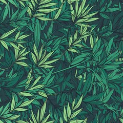 A seamless pattern of bamboo leaves. SEAMLESS BAMBOO WALLPAPER. © Gogi