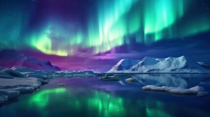 Enchanting Aurora: A Tranquil Nighttime Photography of the Northern Lights and their Spectacular Colours amidst a Beautiful Landscape - Generative AI