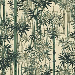 Miniature bamboo forest seamless pattern in shades of green. SEAMLESS BAMBOO WALLPAPER.