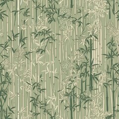 Miniature bamboo forest seamless pattern in shades of green. SEAMLESS BAMBOO WALLPAPER. © Gogi