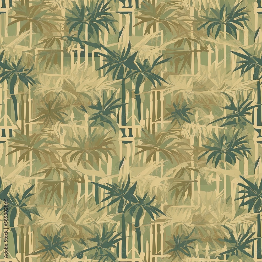 Wall mural miniature bamboo forest seamless pattern in shades of green. seamless bamboo wallpaper.