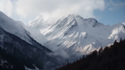 Fototapeta na wymiar picturesque mountains covered with snow Generative AI