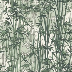 Fototapeta na wymiar Miniature bamboo forest seamless pattern in shades of green. SEAMLESS BAMBOO WALLPAPER.