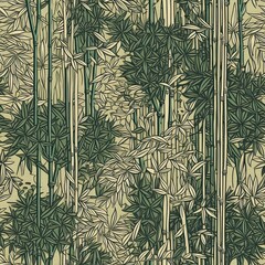 Miniature bamboo forest seamless pattern in shades of green. SEAMLESS BAMBOO WALLPAPER. © Gogi