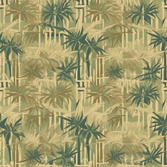 Miniature bamboo forest seamless pattern in shades of green. SEAMLESS BAMBOO WALLPAPER. © Gogi