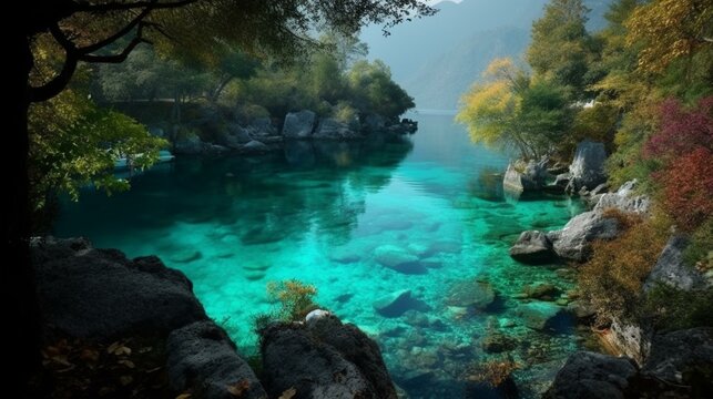Calm, fragrant, exotic, idyllic, breathtaking, incomparable, unearthly, azure, turquoise, deep, mysterious, picturesque, fantastic, magical, amazing, enchanting, inexplicable, asto Generative AI