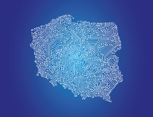 IT-Landkarte von Polen auf blauem Hintergrund