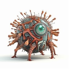 Whimsical Virus Character Illustration on White Background, Generative AI