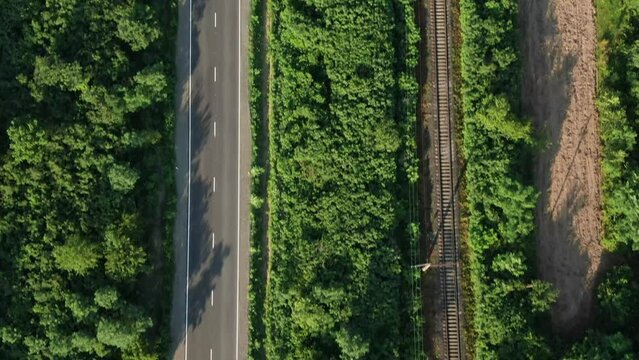 Aerial view of car driving on beautiful countryside road at Guria, Georgia