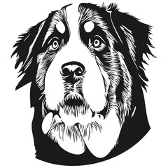 Bernese Mountain dog line art hand drawing vector logo black and white pets illustration