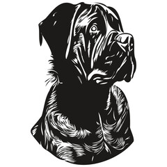 Cane Corso dog black and white vector logo, line art hand drawn vector pets illustration