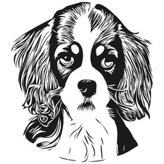 Cavalier King Charles Spaniels dog logo hand drawn line art vector drawing black and white pets illustration