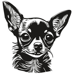 Chihuahua dog logo hand drawn line art vector drawing black and white pets illustration