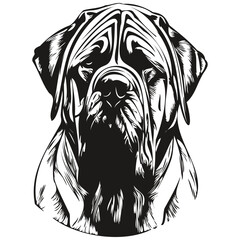 Mastiff dog logo hand drawn line art vector drawing black and white pets illustration