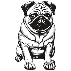 Pugs dog logo hand drawn line art vector drawing black and white pets illustration - obrazy, fototapety, plakaty