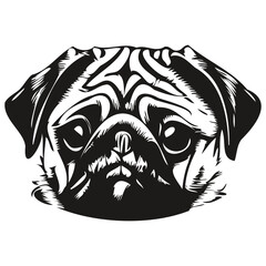 Pugs dog logo hand drawn line art vector drawing black and white pets illustration